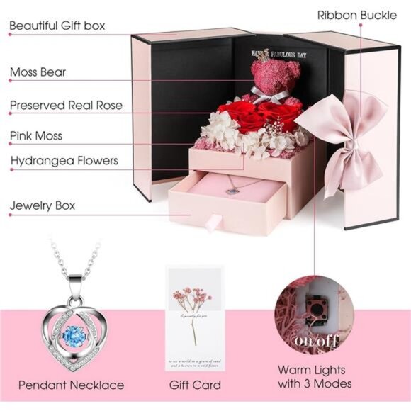 ADDWel Preserved Rose Gifts for Her, Forever Real Flowers with Sterling Silver - Picture 2 of 7